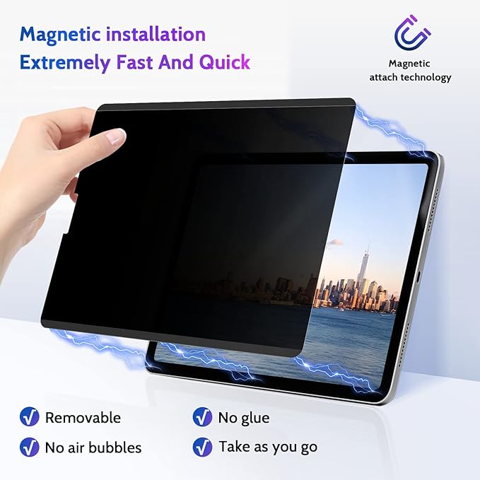 Peslv Magnetic Privacy Screen Protector for iPad Air 5th 4th Generation & iPad Pro 11(2018-2022), Removable Anti Blue Light Glare Spy Private Filter, Black Security Screen