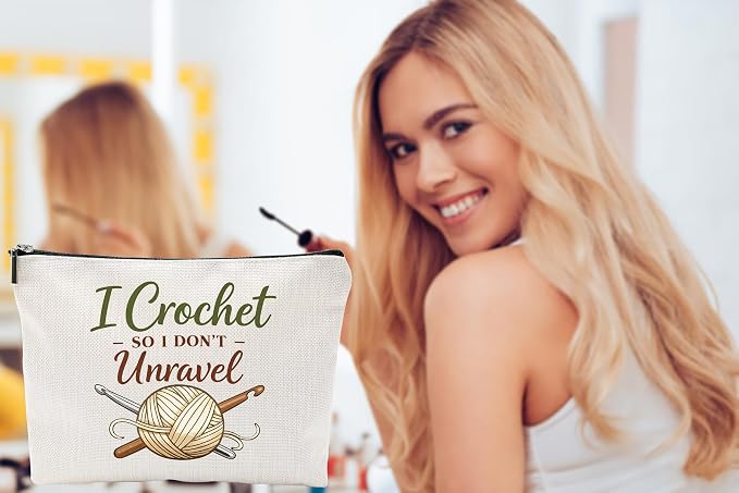 ZUYUROU Crochet Makeup Bag Funny Travel Cosmetic Pouch Zipper Organizer for Women Crafters, Double-Sided Canvas
