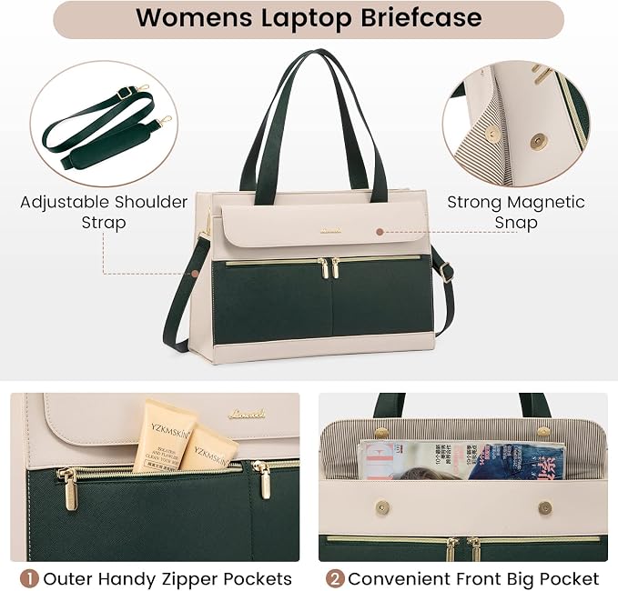 LOVEVOOK Laptop Tote for Women - 15.6 Inch Professional Leather Computer Briefcase with Waterproof Handbag Shoulder Bag Large Capacity Business Teacher Office Crossbody Purse