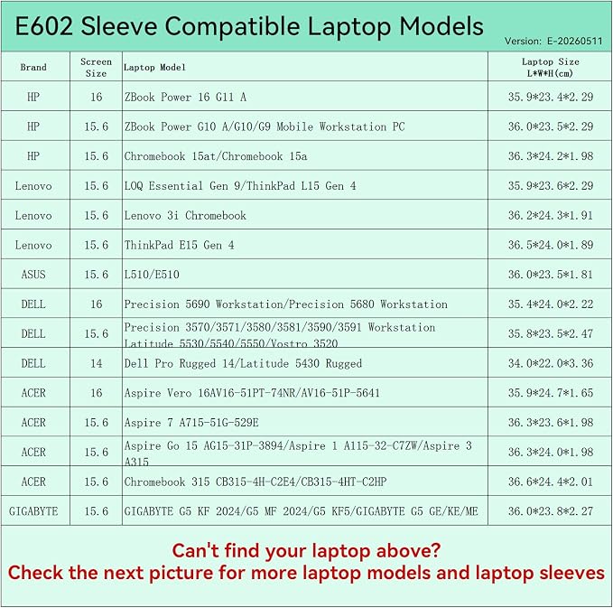 Smatree Elite Laptop Sleeve for 15.6 inch HP Chromebook 15at/15a/ZBook Power G19/G9/16 G11 A, Lenovo ThinkPad/LOQ, ASUS, DELL,Acer Aspire 3D 15/Vero AV15, Protective Laptop Case with Pocket(E602)