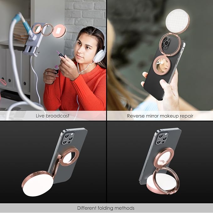 Magnetic Selfie Light, Portable Fold Selfie Light for iPhone, with Phone Mount Function, Light for Phone/iPad/iPhone/Camera, Fill-in Light for Photography/TikTok/Vlog/Video/Makeup/Conference (Pink)