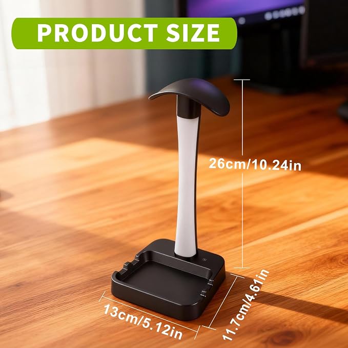 Headphone Stand with Charger,Gaming Headset stand with RGB Light Mode,For Airpod Max Stand,Desk Lamp,Phone Holder,Tablet Holder,desktop organizer,Gifts for Gamers & Music Lover(Black)