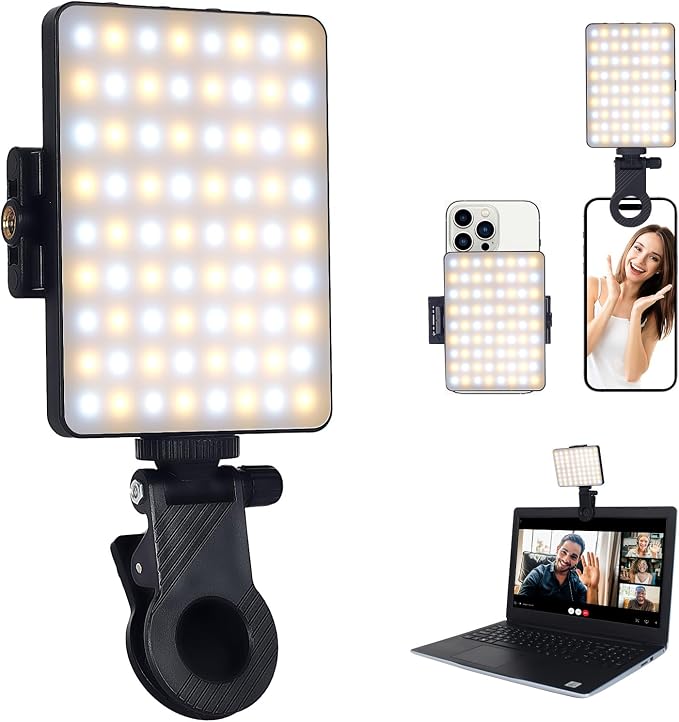 Selfie Light With Front & Back Clip, Three Light Modes, USB Charging, for iPhone, iPad, Laptop, TikTok, Vlog, Makeup, Video Conferencing