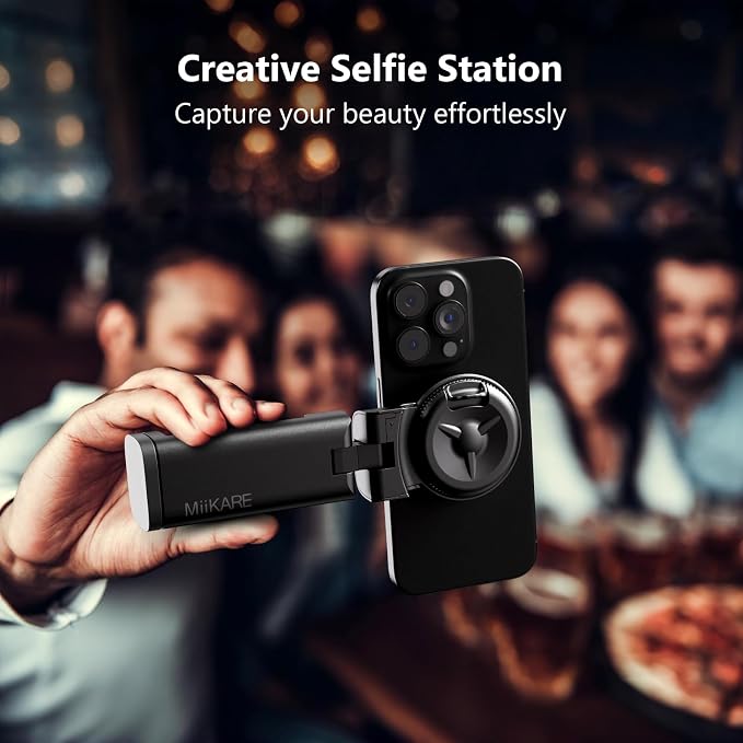 MiiKARE Travel Essentials Magnetic Airplane Phone Holder, Universal Handsfree Phone Mount for Flying with 360 Degree Rotation, Travel Must Haves Phone Stand for Desk, Tray Table, Black