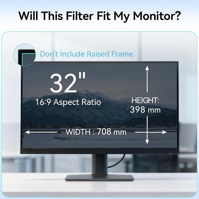 [2-Pack] 32 Inch Anti Blue Light Screen Protector Compatible with Lenovo Hp Dell Acer Asus Samsung etc Monitor 16:9 Aspect, Removable Anti Glare Filter Uv Blocker Shield Eye Protection Film Laptop