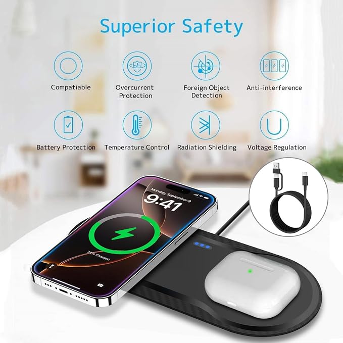 40W Wireless Charging Pad, Dual 20W Fast Wireless Charging Mat for Samsung Galaxy S25,S24,S23/Note 20/10/Buds,15W Wireless Charger Station for iPhone 17 16 15 14 13 8/SE/X/XS (Black)