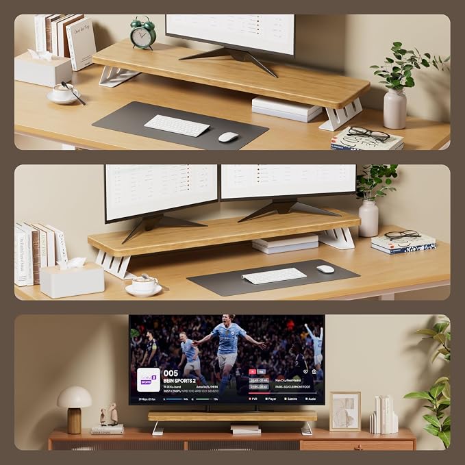 Dual Monitor Stand Riser, 39 Inch Large Wood Monitor Stands for 2 Monitors, Desk Monitor Riser for Computer/Laptop/Printer/TV, Stand Riser up to 220 lbs