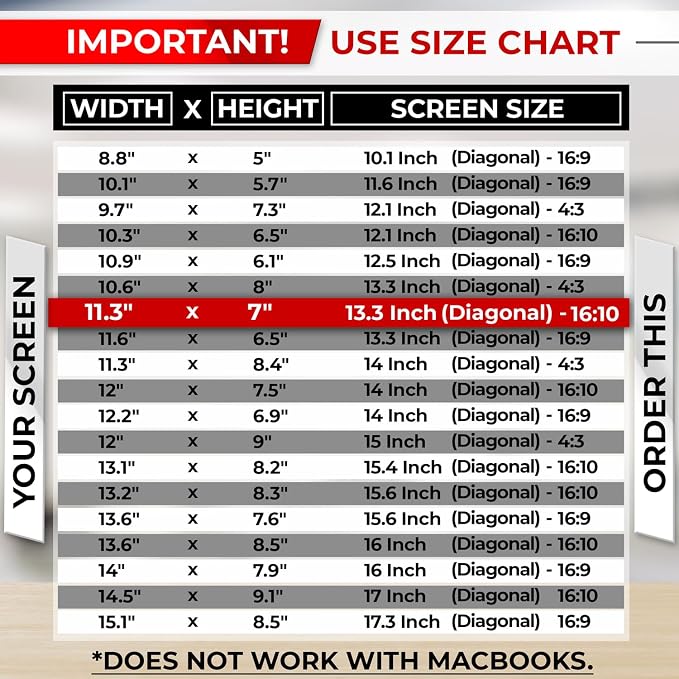 SightPro 13.3 Inch 16:10 Laptop Privacy Screen Filter - Computer Monitor Privacy Shield and Protector - High Clarity