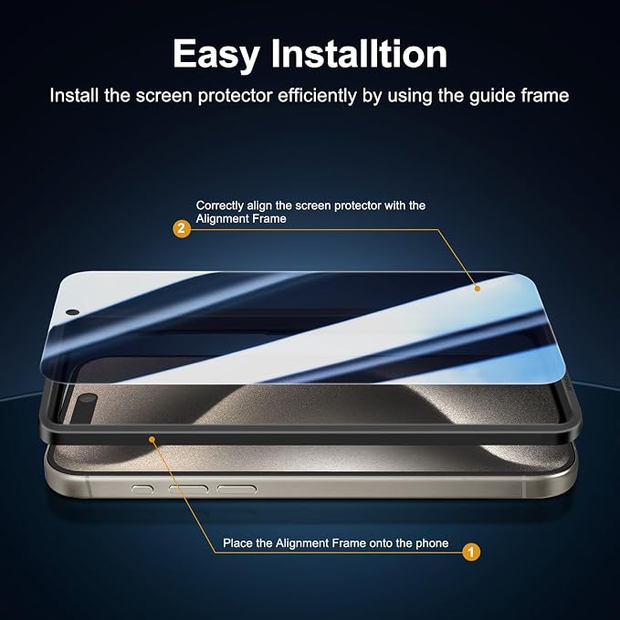 NEW'C 3x Privacy for iPhone 15 Pro Screen Protector (6.1 inches)+ 3x Camera Lens Protector, Sensor Protection, Case Friendly Tempered Glass Film + Dust Plug - Easy installation tool included
