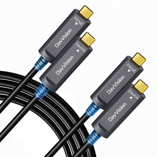USB C Fiber Optic Cable 50 FT 2-Pack,10Gbps USB 3.2 Gen2 Active USB C Cable with German SiliconLine Chip, Ultra Slim & Long Distance for 4K Camera,VR/AR,Video Conference,Industrial System