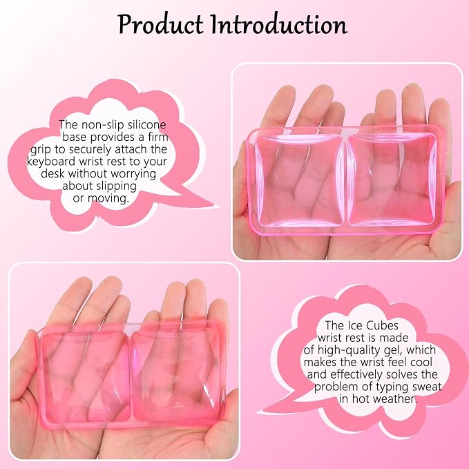 Gel Wrist Rest for Keyboard and Mouse Square Pink Plaid Clear Keyboard Wrist Rest Transparent Ergonomic Cute Checkered Mouse Wrist Pad Silicone Non-Slip Support for Computer Laptop Gaming Home Office