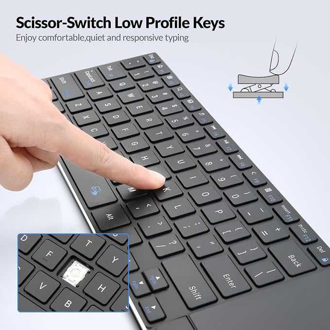 Rii 2.4G Wireless Keyboard,Bluetooth Keyboard(BT 5.1+2.4G),Aluminium Alloy Portable with Touchpad for Computer,PC,Tablet,iPad,Android TV Box,Smart TV,Windows,Mac (Black)
