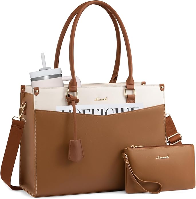 LOVEVOOK Laptop Bag for Women, 2-in-1 Tote Purse with Clutch & Cup Holder, Waterproof Briefcase for Work Travel