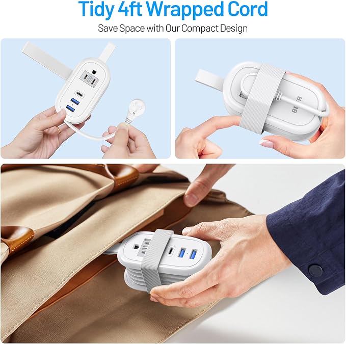 BEVA Cruise Power Strip, Cruise Approved Outlet with USB Ports, Non Surge Protector, 4FT Short Extension Cord 2 Outlets 3 USB Ports(1 USB C), Travel Essentials Outlet Adapter(3.4A Charge White)