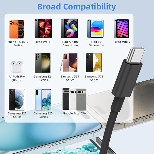 Car Carplay for iPhone 17 16 15 Charger Cord, 2Pack [3FT+6FT] USB A to USB C Charging Cable for Apple 17 Air/16 15 Pro/Pro Max/Plus Type C Cord, for iPad Pro 12.9/11, Air 5th/4th, for Android(Black)