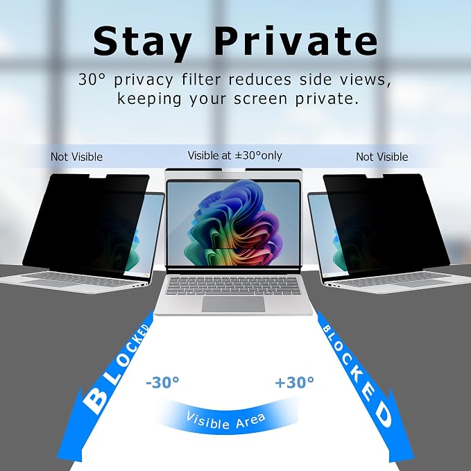 Adeway Privacy Screen Protector for Surface Laptop 6/5/4/3/2/1 13.5 Inch, Magnetic Nano, Anti-Spy, Removable, Blue Light & UV Blocking, Anti-Glare