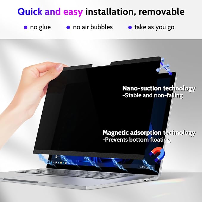 Peslv Magnetic Privacy Screen for Surface Book 3/2/1 13.5 Inch, Removable Anti Blue Light Glare Filter, Black Security Private Apy Block Protector