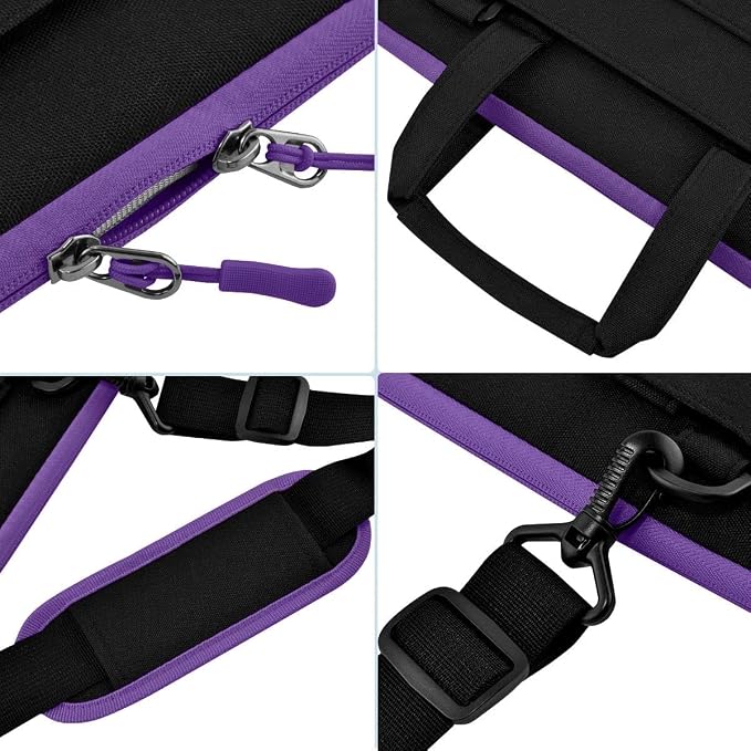 Laptop Case 15.6 inch Shoulder Bag, Durable Shockproof Protective Computer Carrying Briefcase with Multi-Pockets and Strap Compatible with Most 15.6 inch Notebooks,Black-Purple
