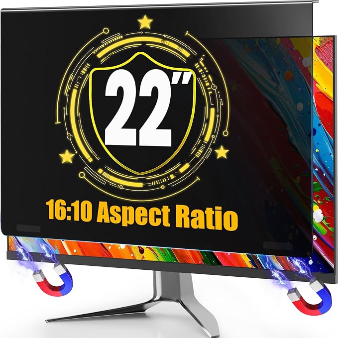 Magnetic 22 Inch Privacy Screen for Computer Monitor 16:10 Aspect Ratio,Removable Anti Blue Light Filter with Eye Protection,Hanging Anti-Spy Protector for Flat Desktop PC