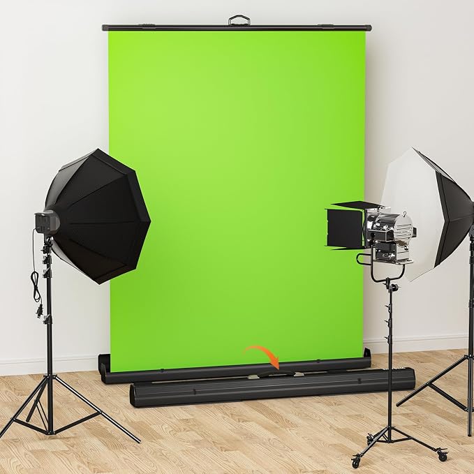 WASJOYE Green Screen Background with Stand, 62.2 x 79 in Portable Collapsible Chroma Key Backdrop, Auto-Locking Wrinkle-Resistant Photography Background for Video, Live Game, Photography Studio