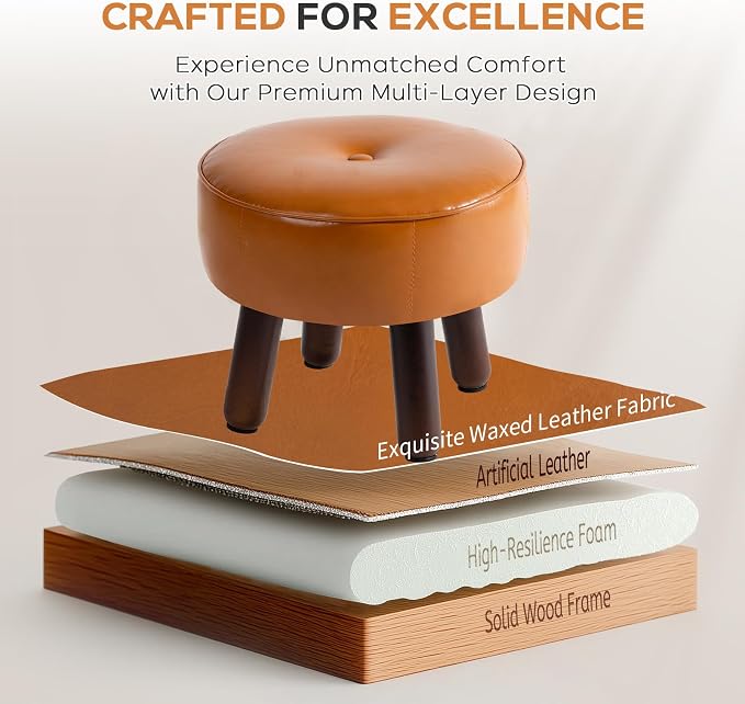 oakvivo Small Foot Stool Ottoman, Round Pouf Foot Rest, Footstool Ottomans with Rubber Legs Under Desk, Faux Leather Footrest for Couch, Living Room, Bedroom, Hallway, Office, 13''L x 13''W x 10.2''H