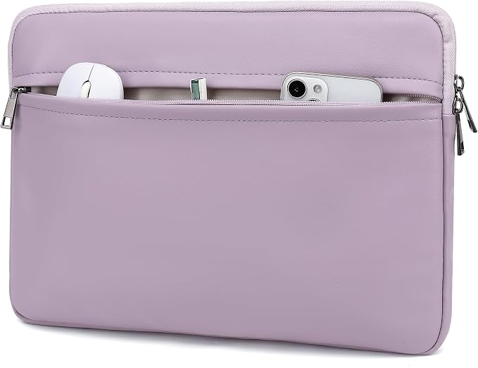 Embossing Floral Pattern PU Leather Laptop Sleeve Case with Pocket for MacBook Pro 14 inch and 14 inch-14.4 inch HP, Lenovo, Dell, ASUS, Acer Notebook Computer (Purple)