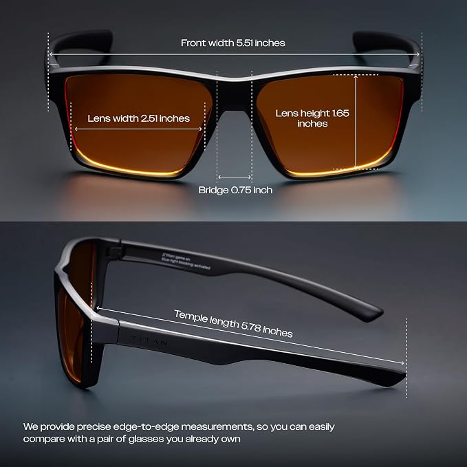 Titan Gaming Glasses, Blue Light Blocking, Night Driving Glasses for Men, Computer Protection, Gift for Gamers
