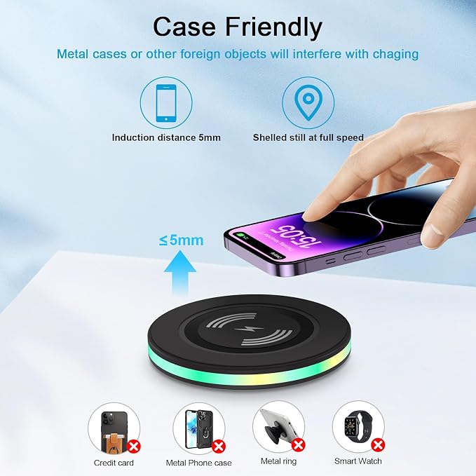 15W Fast Android Phone Wireless Samsung Charging Pad for Samsung Galaxy S25FE/S25 Ultra/S25+/S24 Ultra/S23FE/S22 Plus/S21/S20, Fast Charger Android Charging Pad Charger Station+QC 3.0 Charger Adapter