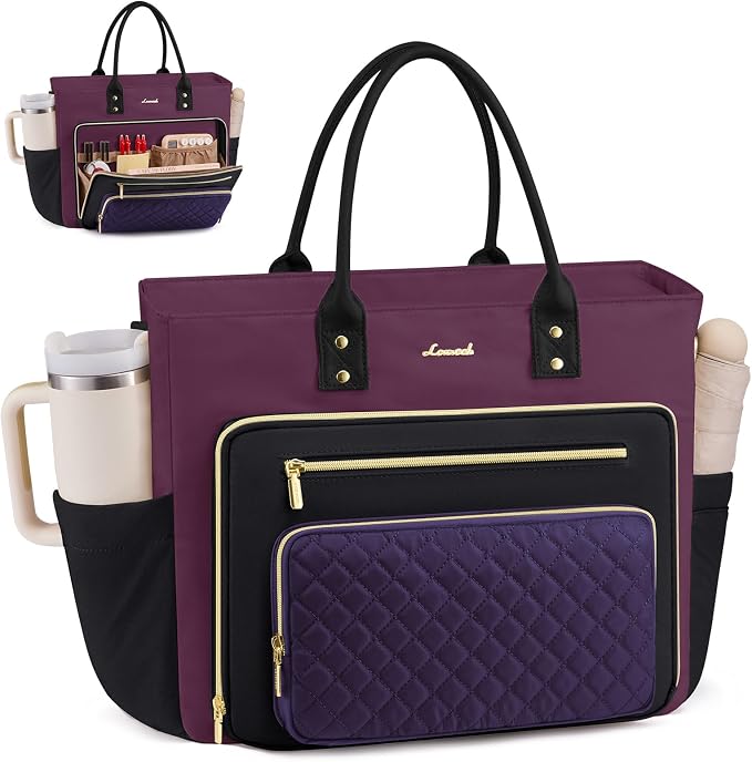 LOVEVOOK Laptop Tote Bag for Women, Work Bags Laptop Bag Nurse Bags With Laptop Compartment, Professional Computer Briefcase With Large Cup Holder, Business Large Purses Handbag Gifts, 17.3 Inch