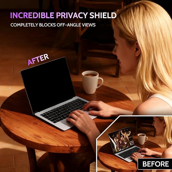 Peslv 360° 4 Way Laptop Privacy Screen for 13.4 & 13.3 Inch 16:10 Aspect Ratio Computer Monitor, Anti Glare Blue Light Spy Filter Private Cover, Bubble-Free Black Security Protector