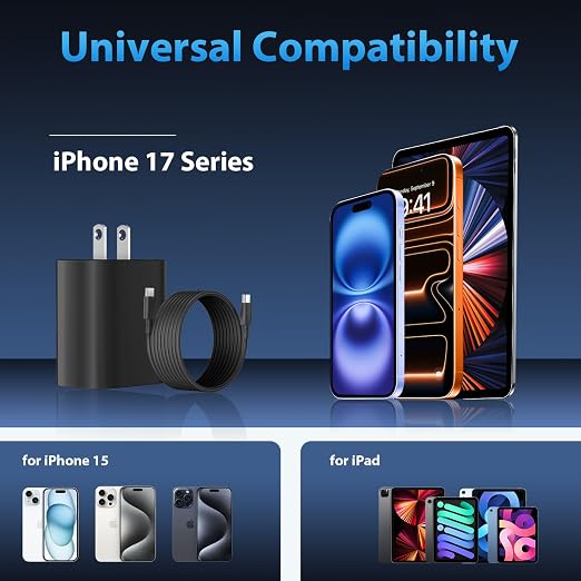 Phone 17 16 15 Charger Fast Charging Type C Chargers USB C Fast Charger Block & Phones 17 Charger Cord 10FT Long USB C Charging Cable for i.Phone 17/17 Pro/17 Pro Max/Air/Phone 16 15 Pro Max,Black