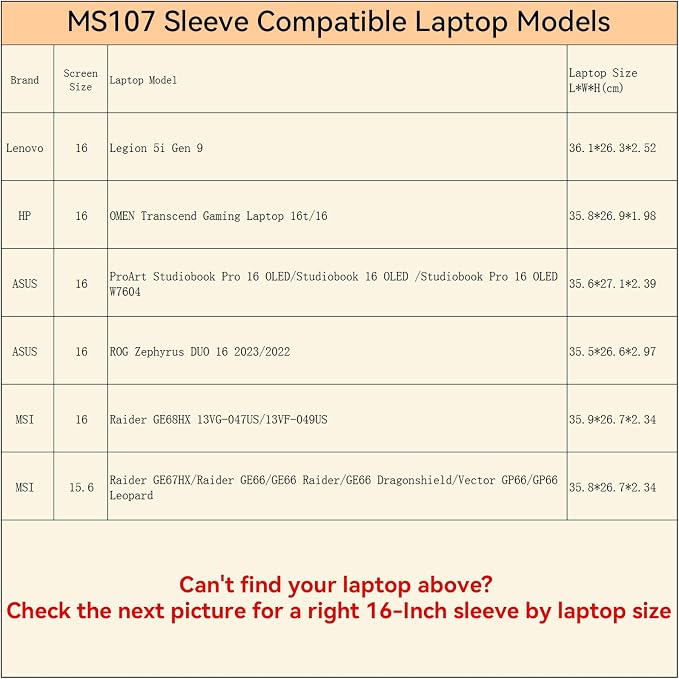 Smatree MS107 Hard Protective 15.6-16 inch Laptop Sleeve Case Compatible for Lenovo Legion 5i Gen 9, HP OMEN Transcend, MSI Raider, ASUS ProArt Studiobook Pro 16/ROG Zephyrus Duo 16/ROG Strix G16