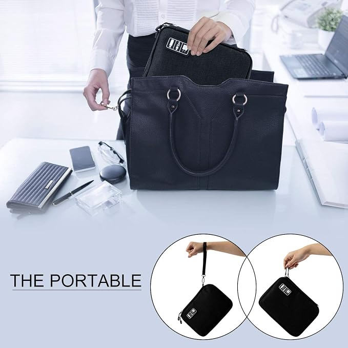 Travel Cable Organizer Bag Waterproof Portable Electronic Accessories Organizer for USB Cable Cord Phone Charger Headset Wire SD Card with 5pcs Cable Ties(Black)