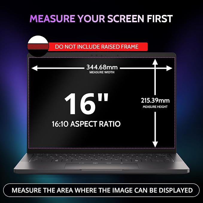 Peslv 360° 4 Way Laptop Privacy Screen for 16 Inch 16:10 Aspect Ratio Computer Monitor, Anti Glare Blue Light Spy Filter Private Cover, Bubble-Free Black Security Protector