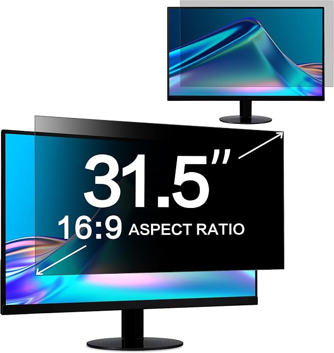 ZOEGAA 31.5 Inch Computer Privacy Screen Filter for 16:9 Widescreen Computer Monitor 27.49"x15.46", Computer Screen Privacy Shield and Anti Blue Light Anti Glare Screen Protector