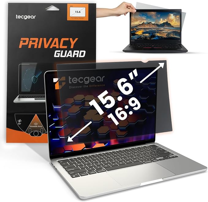 15.6 Inch Laptop Privacy Screen Filter 16:9 | Anti Glare Blue Light Blocking Screen Protector | Removable Privacy Shield for Laptop and Notebook Computer | Adhesive and Hang Tab Installation