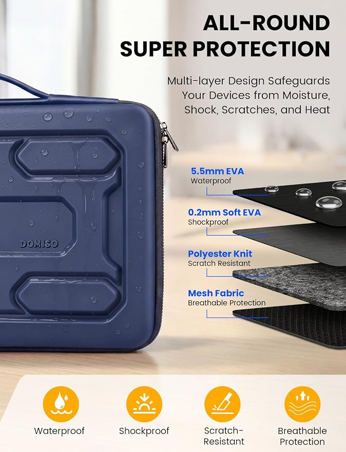 DOMISO Laptop Hard Case 14-14.4 inch Waterproof Shockproof Hard Shell Laptop Sleeve with Handle & Storage Pocket, Compatible with MacBook, HP, Dell,Dark Blue
