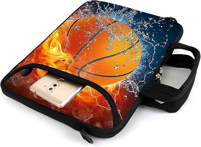 AMARY 17" Laptop Shoulder Bag Carrying Case Adjustable shoulder straps, comfortable handle, front pocket for storing mouse (Hot Basketball)