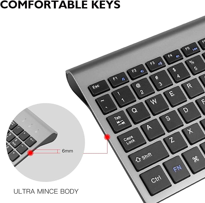 cimetech Wireless Keyboard and Mouse Combo, Compact Silent Ergonomic Scissor Switch Keyboard and Optical Mouse Set, 2.4G Lag-Free Cordless Keyboard Mice for Computer, Mac, Laptop, PC, Windows - Grey