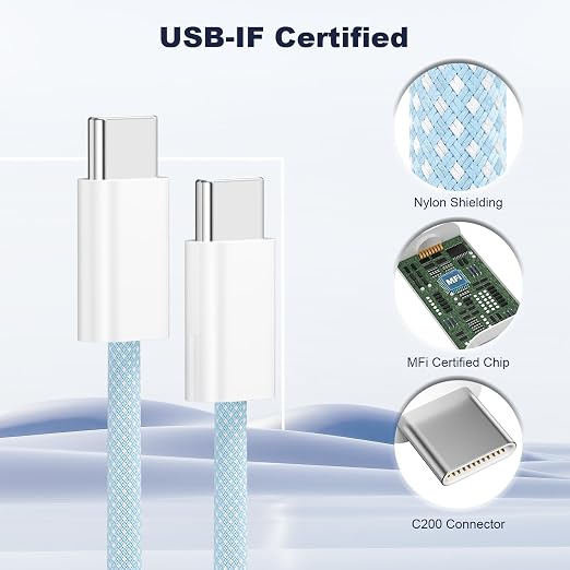 Quickeep USB C to USB C Cable Blue 3FT 2 Pack, Nylon Braided 60W iPhone 17 16 15 Charger Cord, Type C Charger Fast Charging, USBC to USBC Cable for iPhone 15 16 Pro Plus Pro Max/iPad Pro/Air
