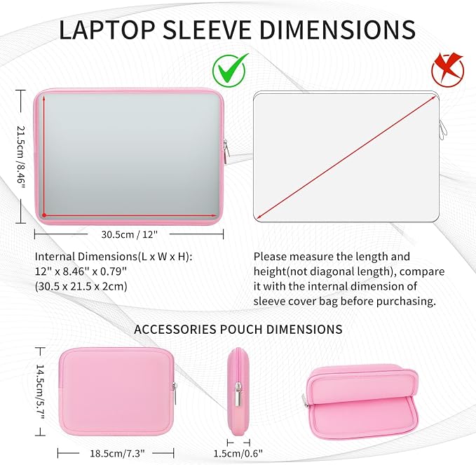 RAINYEAR 11-11.6 Inch Laptop Sleeve Protective Case Soft Cover with Accessories Pouch, Compatible with MacBook Neo A18 11.6" MacBook Air for 11" Notebook Tablet Chromebook (Pink)