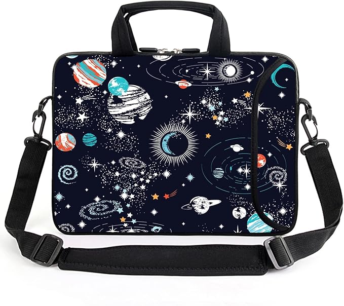 AMARY 13" 13.3" laptop sleeve chromebook case adjustable shoulder strap with handle accessory pocket (Galaxy-1)