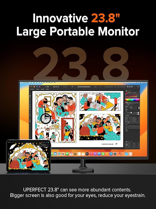 UPERFECT QLED 24" 144Hz Portable Monitor 1080P 145% sRGB 450Nits w/Stand & VESA, HDMI USB-C FHD Travel Monitor for Laptop/Gaming Devices/Phone/Mini PC, External Second Screen for Gaming & Work