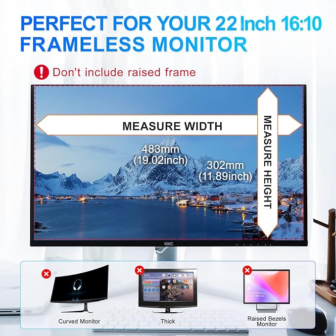 2Pack Magnetic 22 Inch Privacy Screen for Computer Monitor 16:10 Aspect Ratio, Hanging Removable Anti-Blue/Glare Protector Film, Anti Spy Desktop Security Private Filter 22in