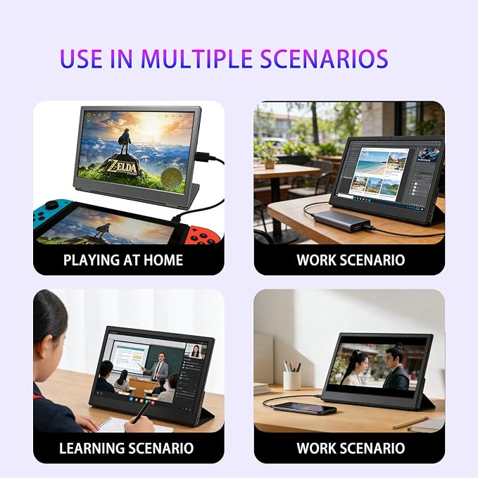 11.6“ Portable Monitor for Laptop, External Travel Monitor with Kickstand, USB-C HDMI Gaming Monitor with Built-in Speaker, Small Monitor for Laptop, Phone, PC PS4/5,Switch,Xbox,Office/Gaming