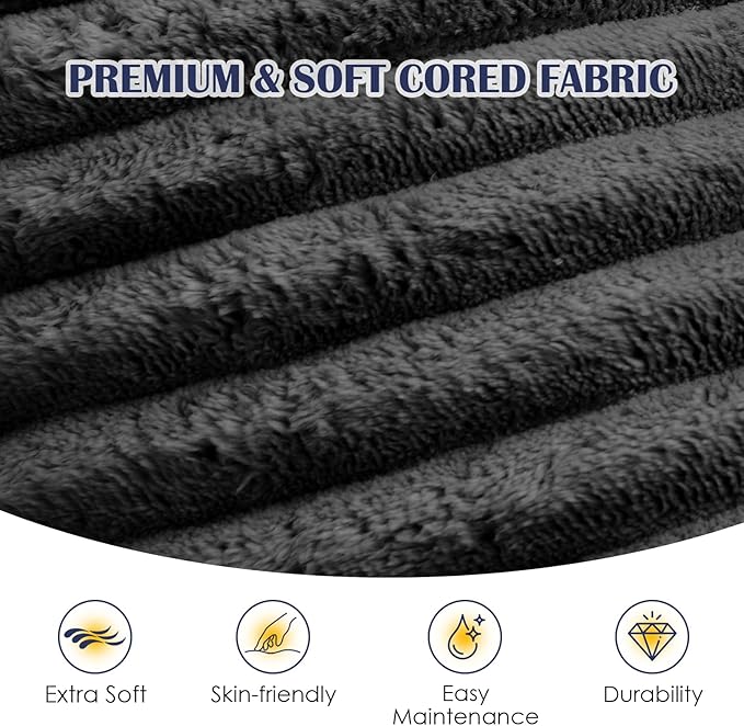 SHOUREN Stuffed Round Ottoman,Corduroy Pouf Ottoman Foot Rest with Foam Filling,Pouf Storage Ottoman Footstool for Living Room,20 X 15 Floor Poufs for Couch - 20 X 15 Inches,Dark Grey