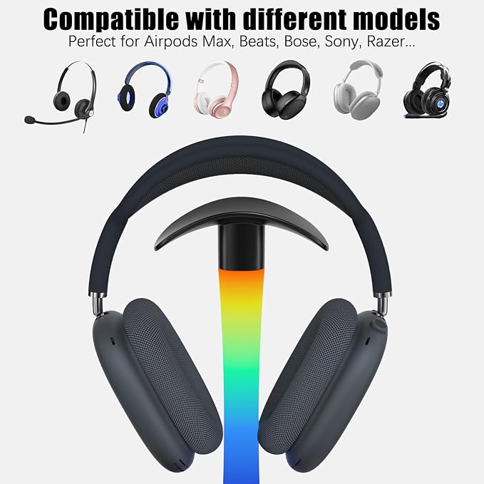 Headphone Stand with Wireless Charger,Gaming Headset stand with RGB Light Mode,For Airpod Max Stand Compatible with Airpod Pro/3/2,For iPhone 17/16/15/14/13/12/11,Gifts for Gamers & Music Lover(Black)