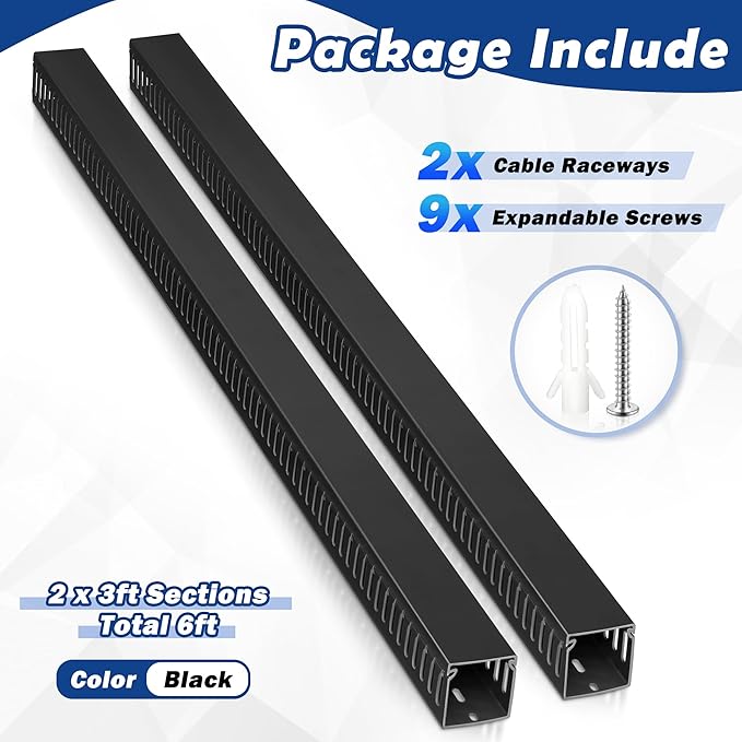 ZhiYo 2x2in Cable Raceway, Server Rack Cable Management Under Desk Cord Organizer, Electrical Safe PVC Cable Hider Open Slot Wire Raceway for Network/PC/TVs, Wire Duct Black