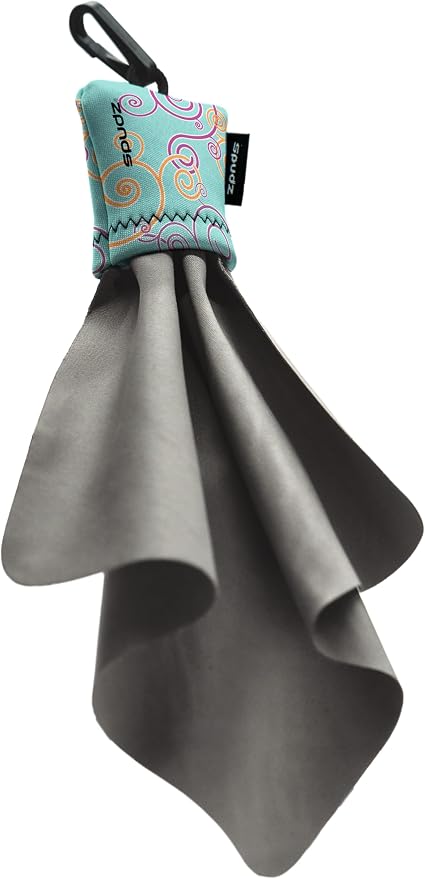 SPUDZ Classic Microfiber Lens Cleaner – Clip-On Pouch, Washable – for Binoculars, Scopes, Glasses, Screens | Classic | Baby Blue Swirls, 6 x 6 Inch (2-Pack)