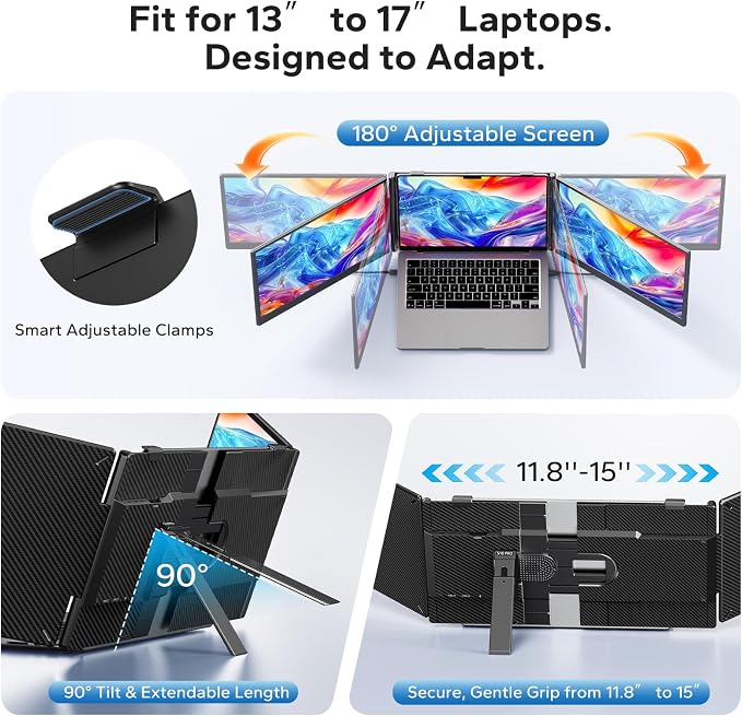 Laptop Screen Extender, Triple Screen Laptop Monitor Extender for 13”-17.3” Laptop, 14” 1080P FHD IPS Portable Monitor with 100% sRGB, Plug & Play Monitor Extension for Business Travel,Coding & Gaming